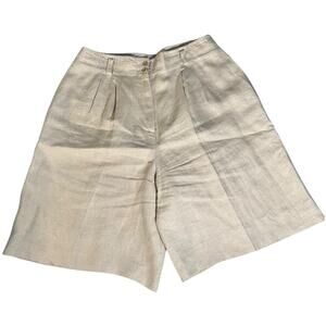 Preview Collection 100% Linen Shorts Size 12 Khaki Waist Belt Loops Fully Lined